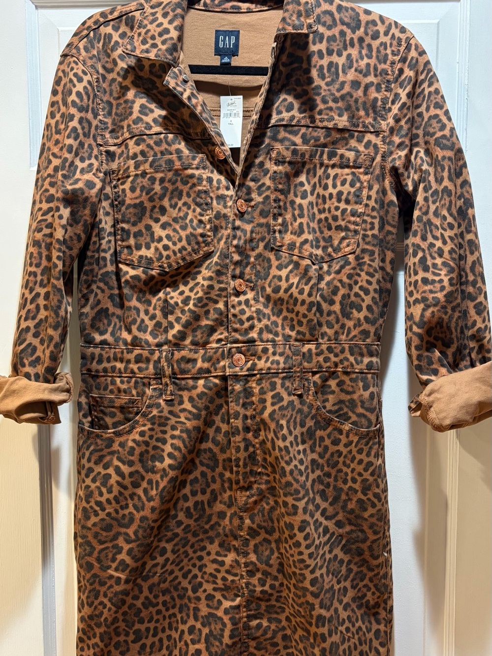 GAP BNWT Leopard Print Button-Front Dress - Brown/Black - S Tall